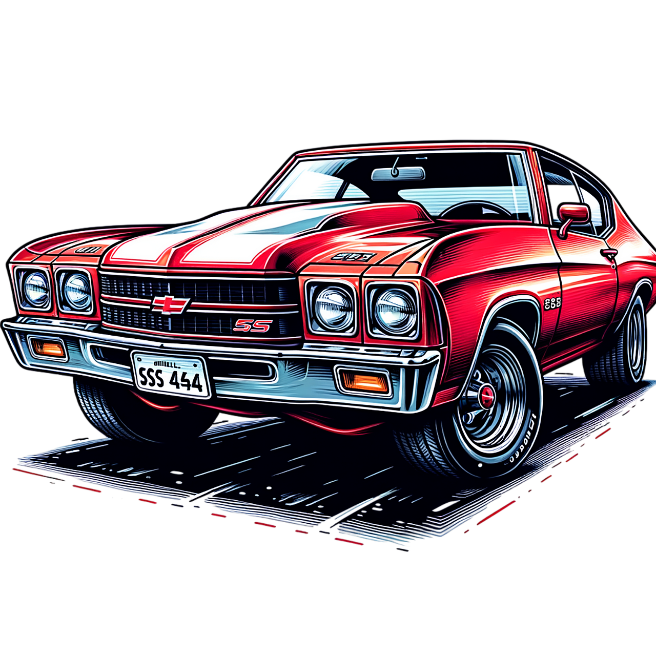 ai generated, chevy, chevrolet, chevelle, automobile, usa, american, car, muscle car, hot rod, cutout