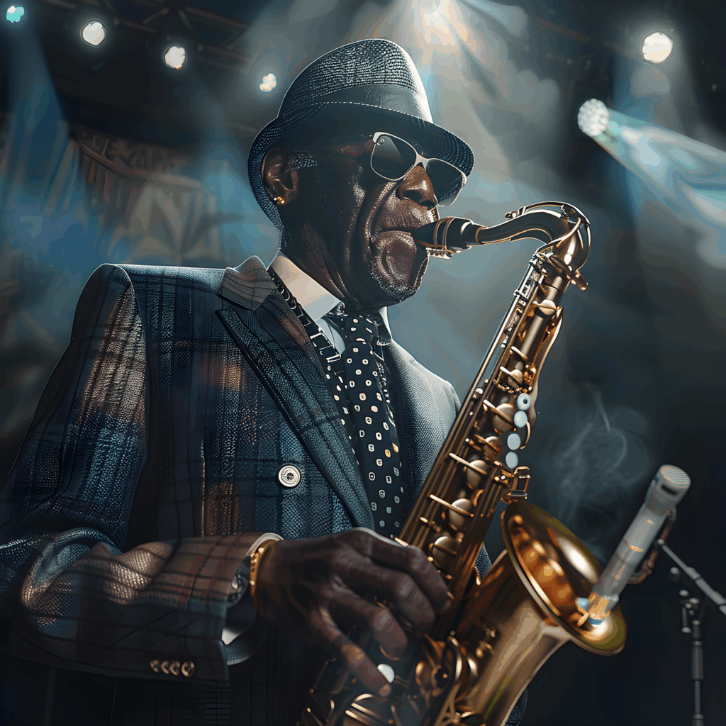 ai generated, saxophonist, saxophone, music, musician, jazz, entertainment, artist, band, play, concert, performance, man, player, blues, playing
