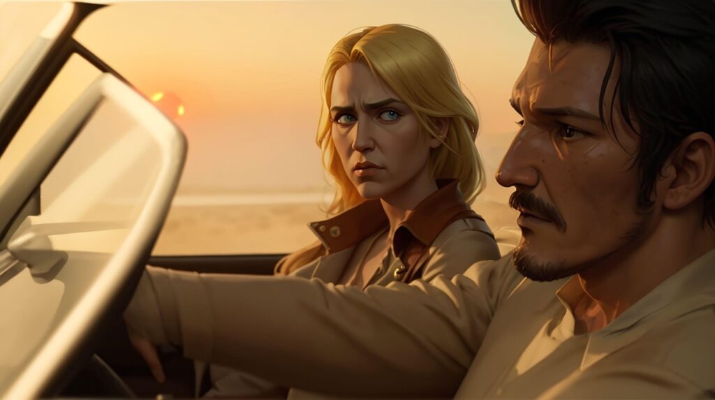 ai generated, couple, car, dispute, marital dispute, angry, sunset, driving, drive, woman, man