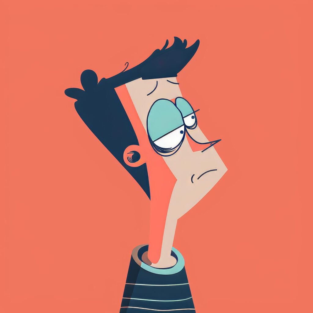 ai generated, man, sleepy, sad, drowsy, design, flat, symbol, character, occupation, human face, minimalist, bold, duo tone, cartoon, background
