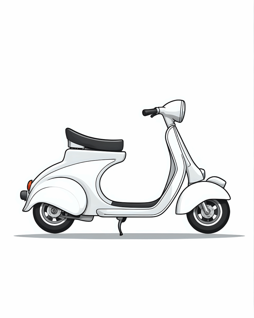 ai generated, scooter, motorbike, black and white, vespa, vehicle, transport, e-scooter, motorcycle, holiday, sport, recreation
