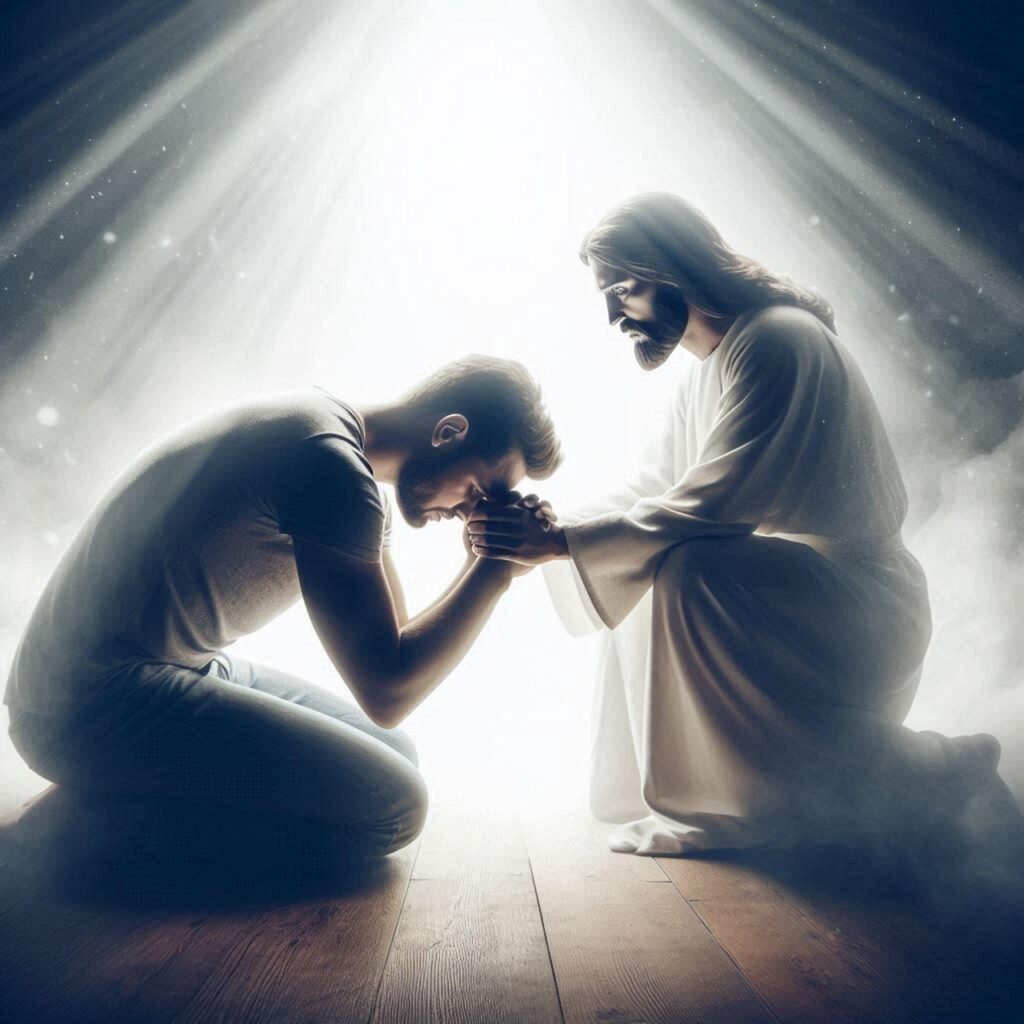 ai generated, jesus, forgiveness, prayer, mercy, love, apology, absolution, confession, religious, faith