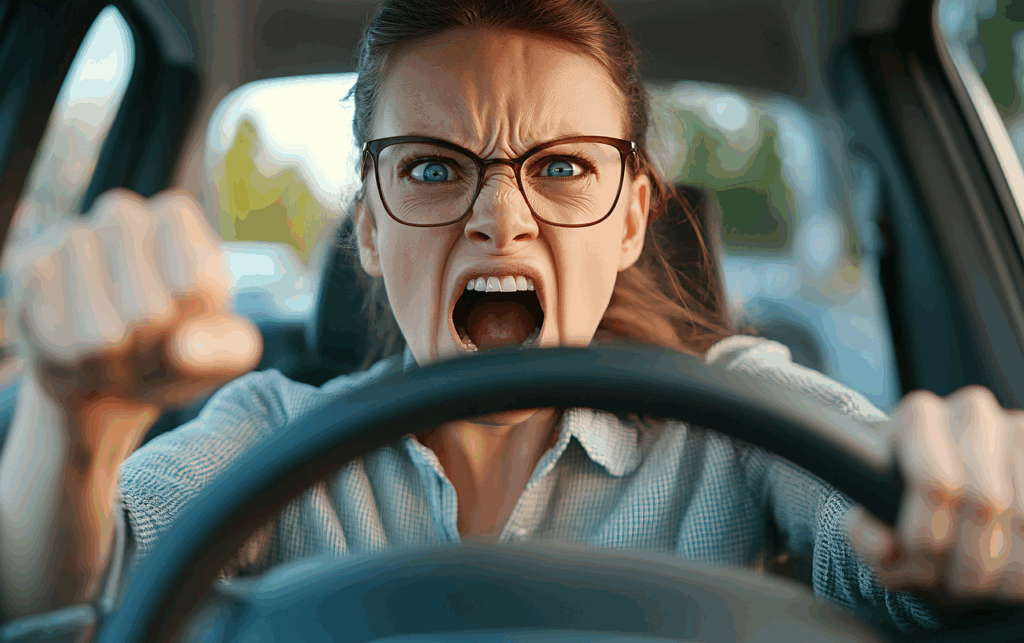 ai generated, driver, road rage, angry, yelling, road, frustration, emotion, vehicle, shouting, aggressive, intense, mad, upset, car, driving, rage, anger, stress, expression, woman