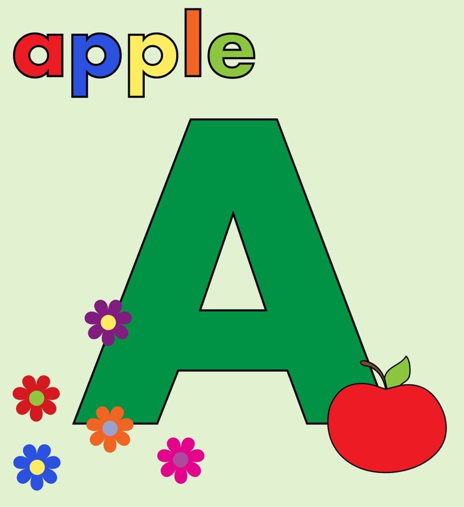 letter a, alphabet letter a, a, alphabet a, nature, alphabet letters, text, font, typographic, apple, flowers, floral, red, colourful, blue, yellow, green, fun, whimsical, art, typography, word, poster background, green art, green apple, green letter, green fun, iphone wallpaper