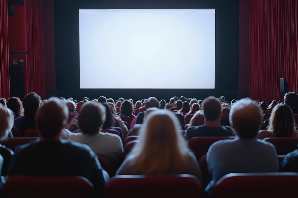 ai generated, movie, theater, cinema, people, audience, watching