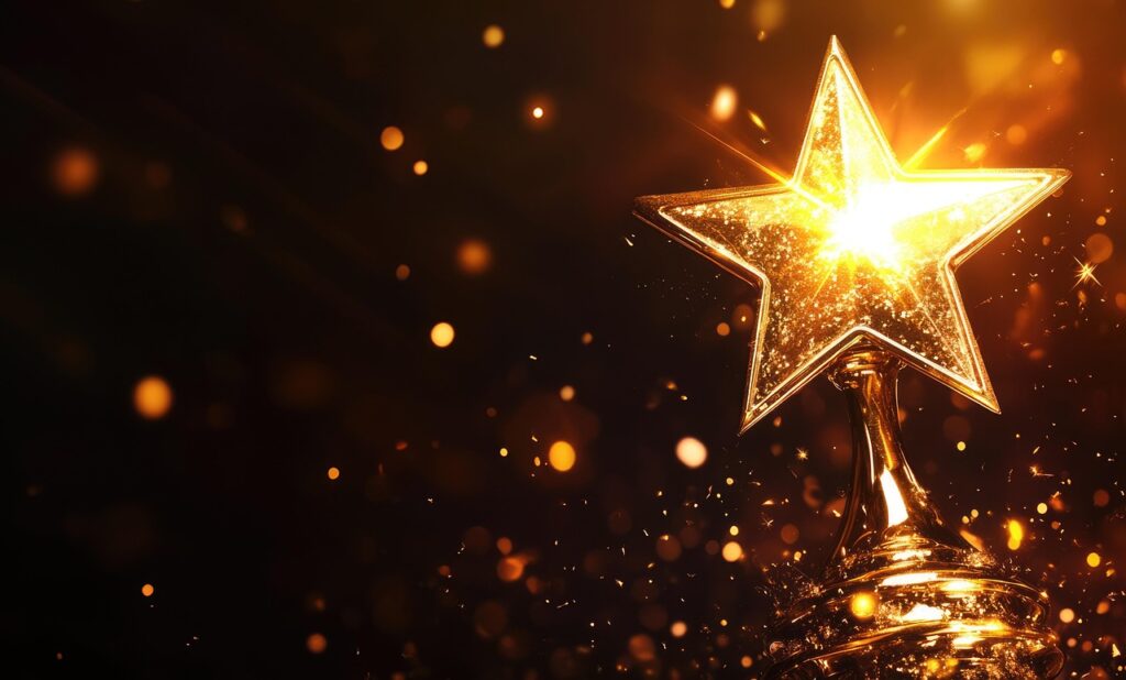 ai generated, golden, trophy, shining, star, award, victory, prize, success, golden trophy, achievement, competition, shining star, award trophy, success achievement, prize competition, copy space