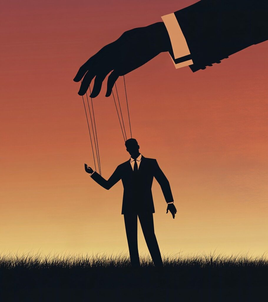 puppet, control, manipulation, strings, power, concept, minimal, silhouette, influence, dominance, symbolic, authority, hierarchy, creative, design, striking, societal, oppression, leadership, dependence, coercion, freedom, ai generated, impactful