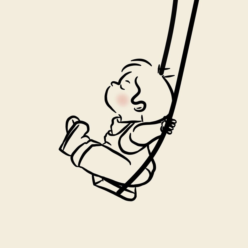 sat, boy, childhood, line, simple, minimalist style, minimalism, outdoor, play, swing