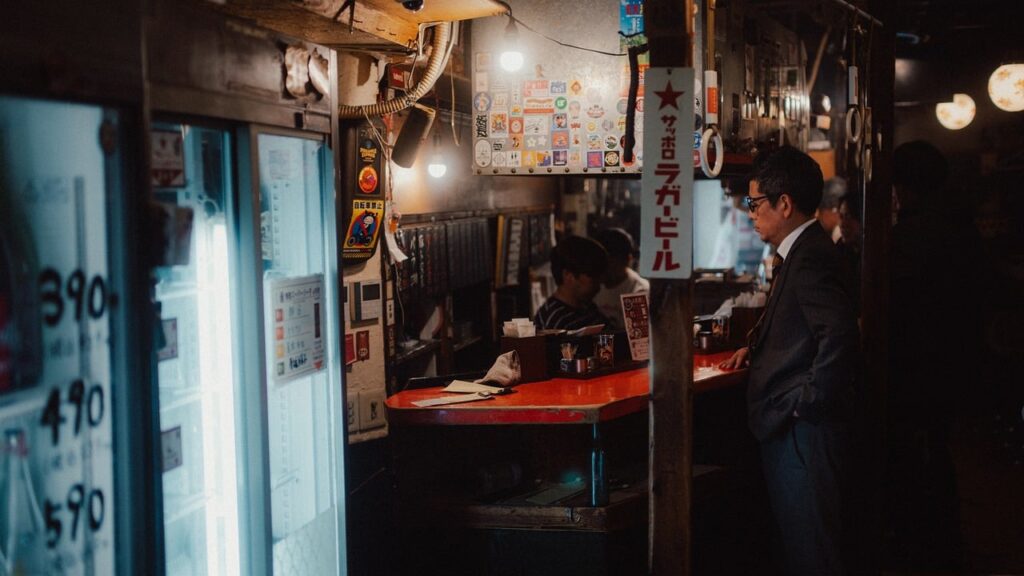japan, osaka, city, urban, neon, night, bar, pub, cinematic, travel