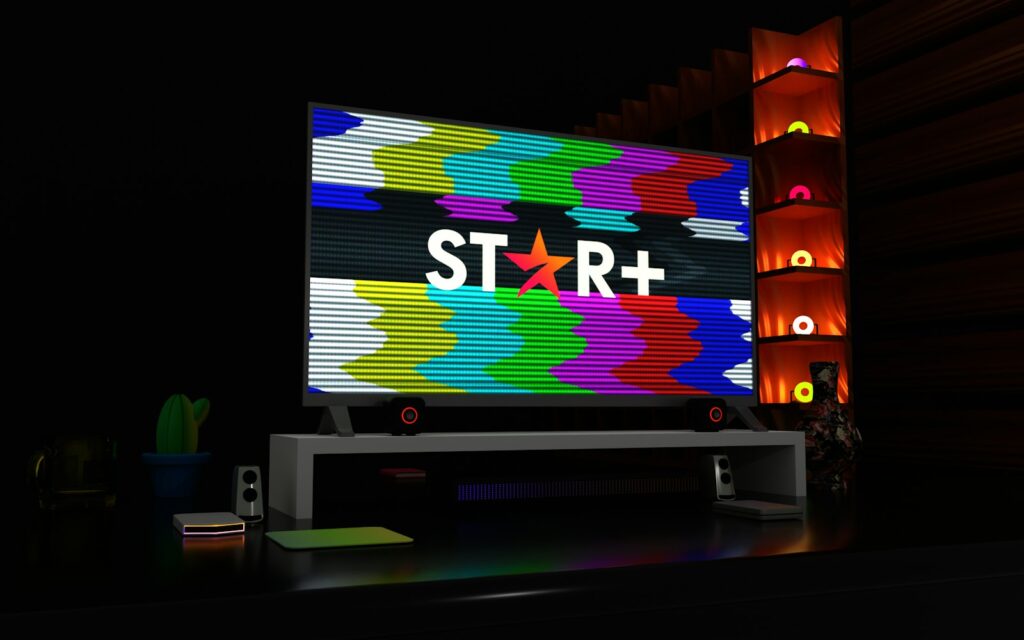 a television screen with the word start on it