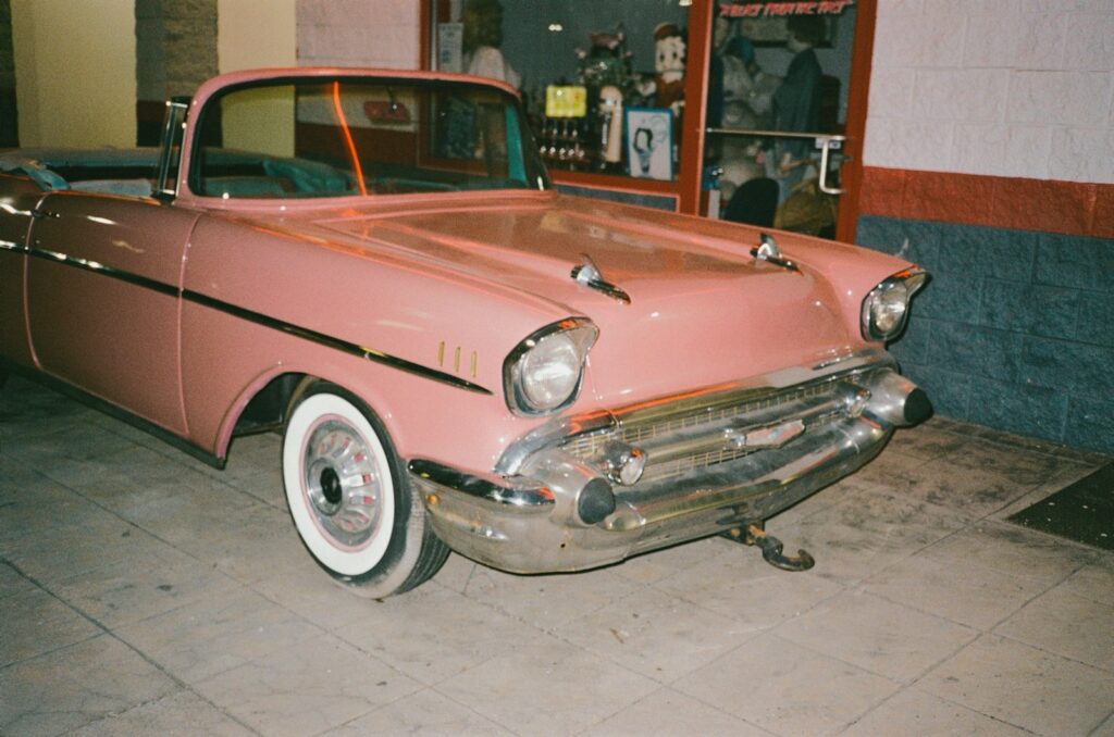 red and white vintage car