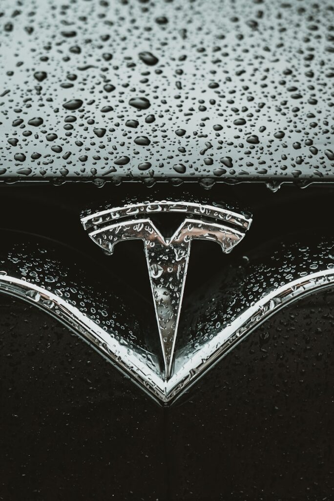 a close up of a car's emblem on a wet surface