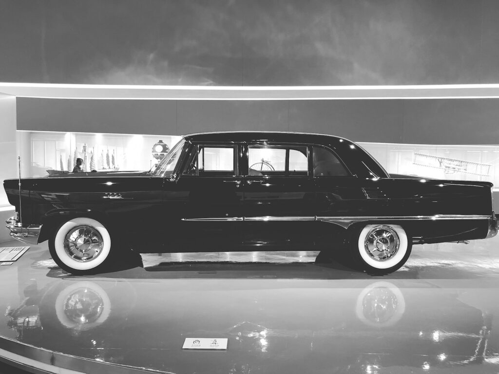grayscale photo of park vehicle