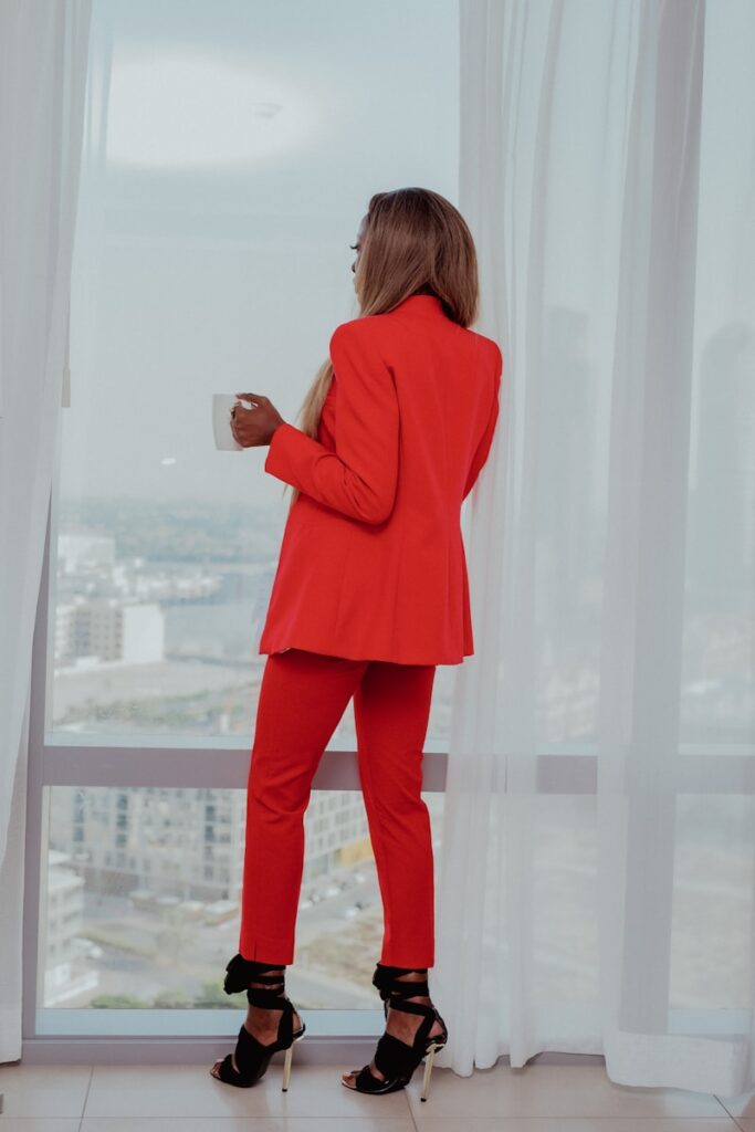 a person in red pants