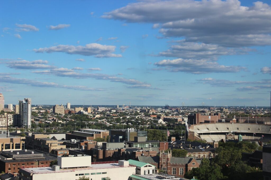 a view of a city from a tall building
