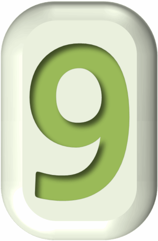 number, button, shape, figure, round rectangle, nine