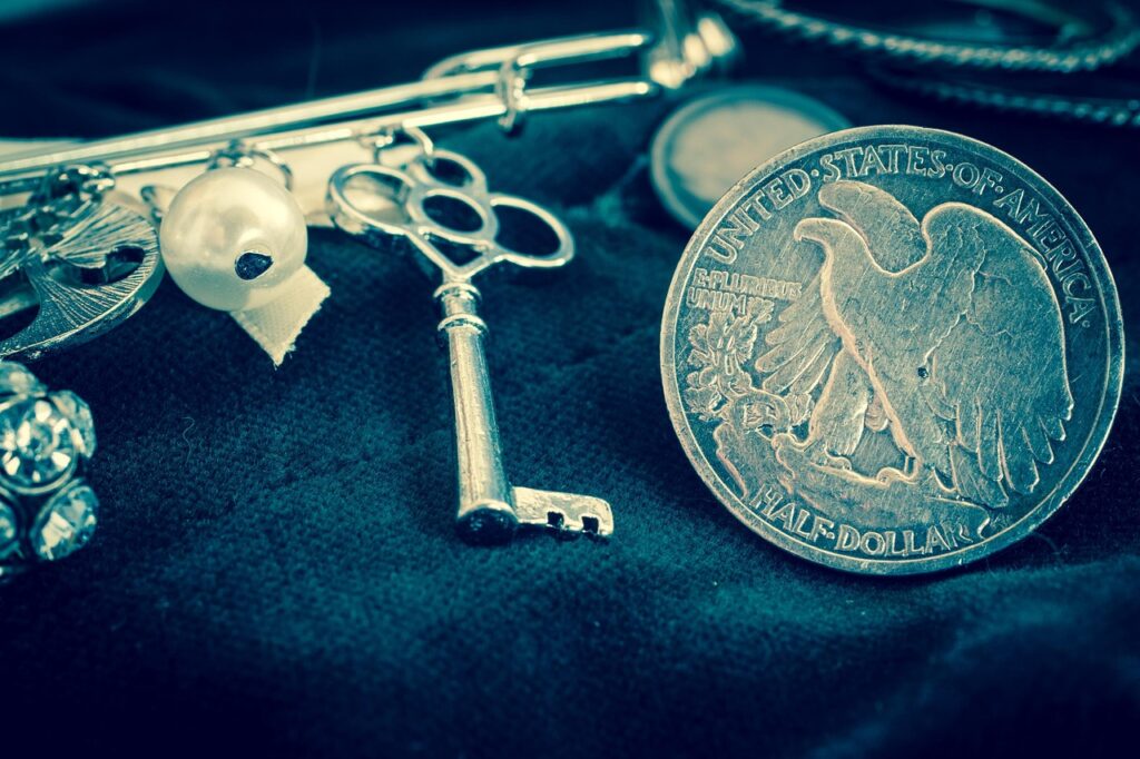 silver coin, silver dollar, usa, half dollar, dollar, historical, metal, coin money, currency, old, walking liberty