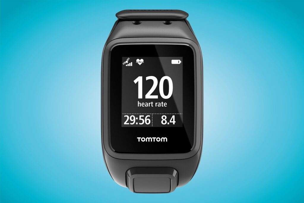 running clock, gps, activity, clock, bracelet, advertisement, fitness, training, training program, running, fit, athletic, sports, jog, sprint, sport, flat design, design, product design, heartbeat, frequency, control