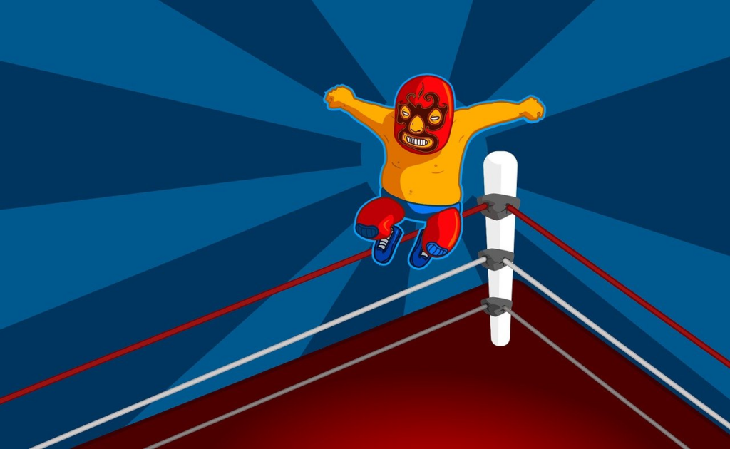 wrestler, wrestling, comic, man, fighter, jump, competition, game, boxing ring, sports, digital art, cartoon drawing, wrestling, wrestling, comic, game, game, game, game, game, sports