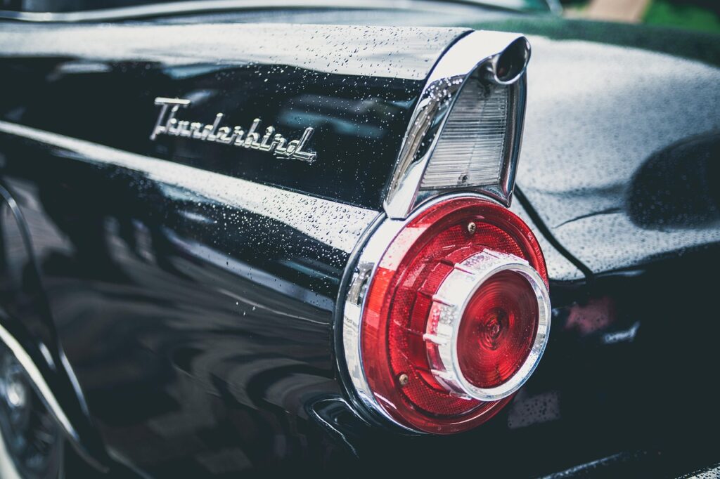 thunderbird, car, vintage, classic, retro, tail light, car rear, black car, automobile, close up, automotive, oldtimer, car wallpapers, vehicle