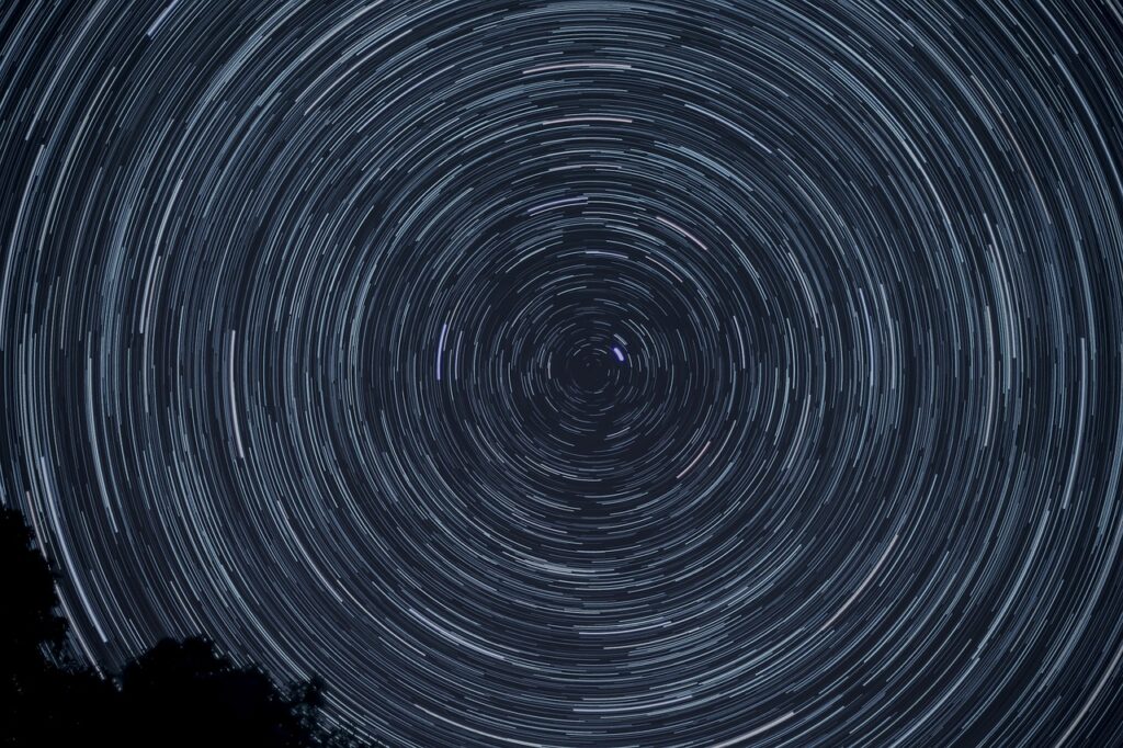 star trails, night, stars, rotation, starry sky, dark, light streaks, motion, nature, pattern, round, sky, space, night sky, long exposure