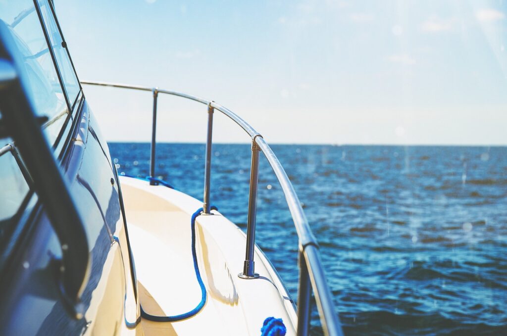 boat, yacht, railings, leisure, luxury, ocean, luxury boat, outdoors, recreation, relaxation, sea, summer, sun, seascape, travel, vacation, water, watercraft, blue water, nature, blue ocean