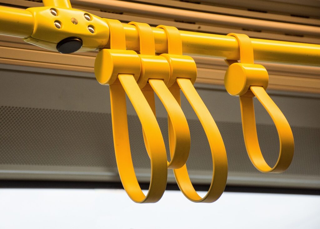 handles, tram, grab bars, traffic, public means of transport, inside, furnishing, inner space, dare, transport, modern, yellow