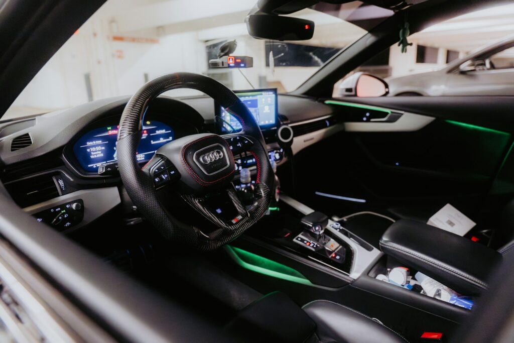 Modern car interior with ambient lighting