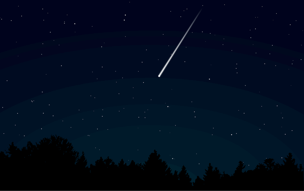 shooting star, sky, night, dark, nature, stars, meteor, night sky, starry, woods, darkness