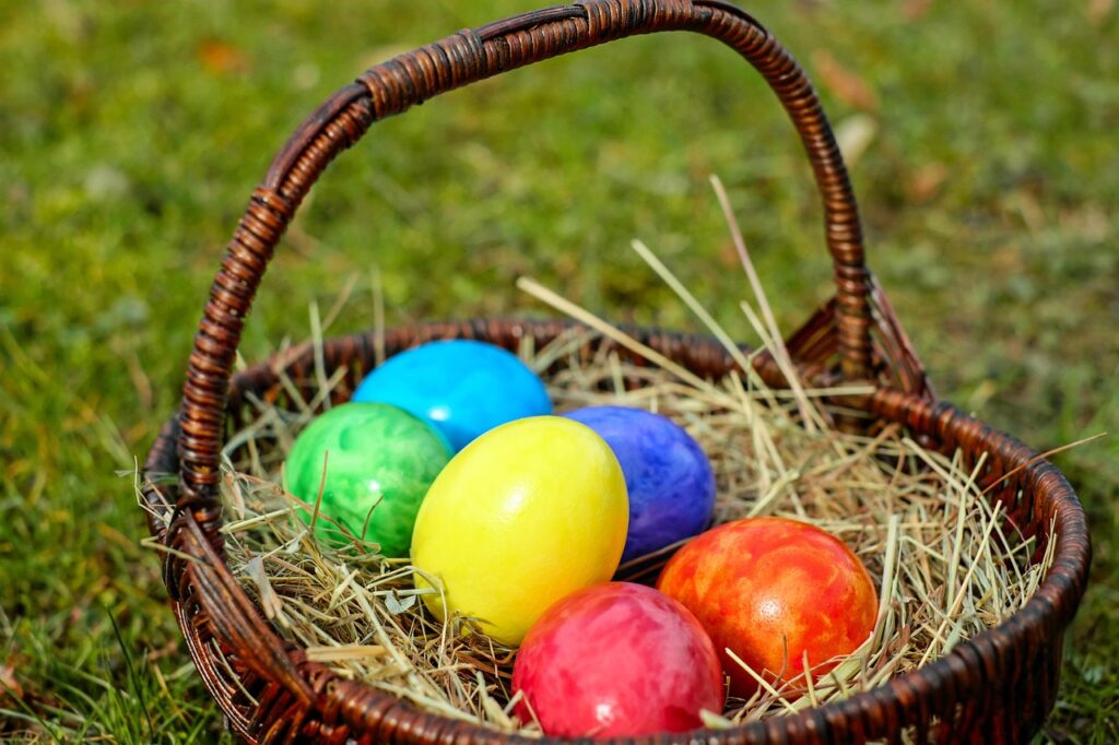 easter, eggs, basket, easter eggs, colorful eggs, multicolored, colorful, egg basket, easter egg basket, easter celebration, colored, easter decorations, painted, happy easter, easter, easter, easter, easter, easter, easter eggs