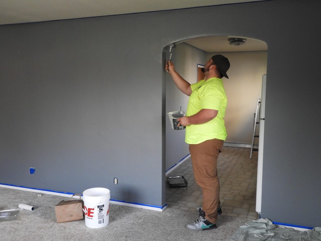 painter, paint, house, indoor, livingroom, work, home, color, roller, tool, interior, worker, design, renovation, improvement, painting, repair, equipment, paintbrush, wall, person, man, profession, construction, gray home, gray work, gray house, gray construction, gray wall, gray painting, gray design, gray paint, gray tools, gray color, gray interior, painter, painter, renovation, renovation, renovation, renovation, renovation