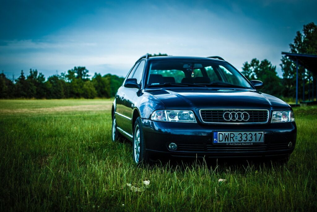 audi, a4, meadow, car, sky, grass, car wallpapers, transport, cars, tourism, light, auto, car tires, nature, landscapes, the door, reflector, universal, used, replacement lamp, automotive, wheels, personal, lacquer, polishing