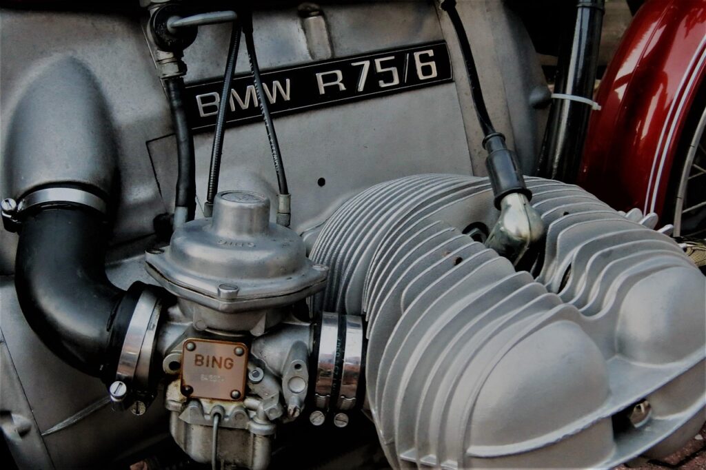 bmw, boxer, r75 6, cylinder, engine, carburetor, bing, spark plug, petrol engine, internal combustion engine, antique car, bicycle, oldi, car, car wallpapers, motorcycle, technology, metal, side view, vehicles, machine