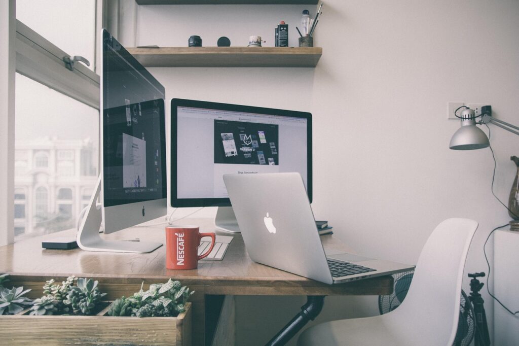 table, chair, desk, lamp, room, office, laptop, macbook, apple, monitor, keyboard, technology, white, office, macbook, macbook, macbook, macbook, macbook