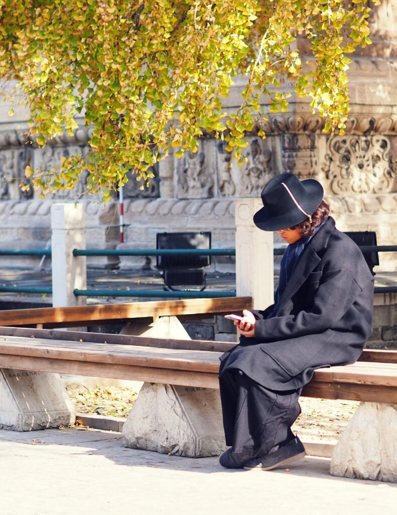 autumn, play phone, beijing