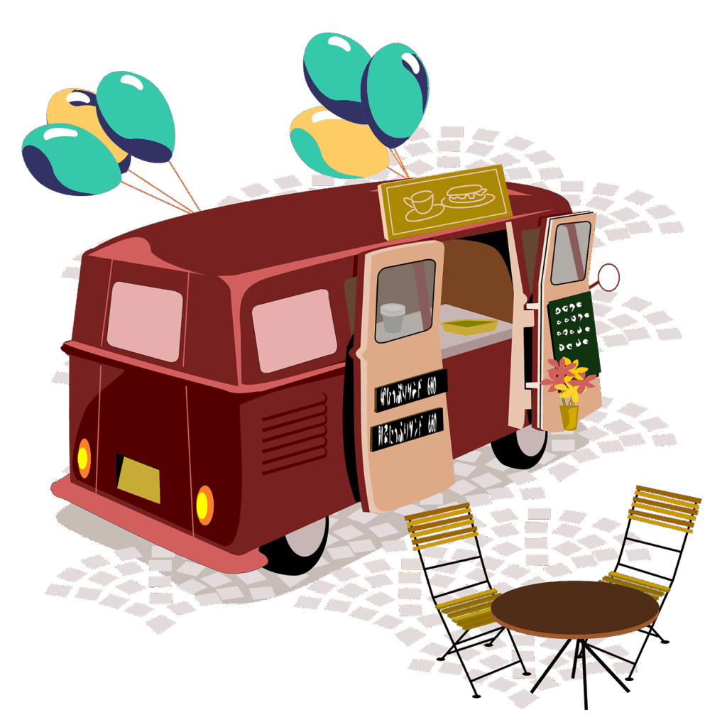 stalls, food truck, moving sale, cafe, outdoors, food truck, food truck, food truck, food truck, food truck, cafe