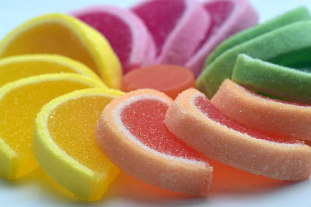 sugar, cute, jelly fruit, multicoloured, nibble, treat, candy, fruity, aroma, yummy, colorful jelly fruit, calories, sweet as sugar, unhealthy, sugar, candy, candy, candy, candy, candy