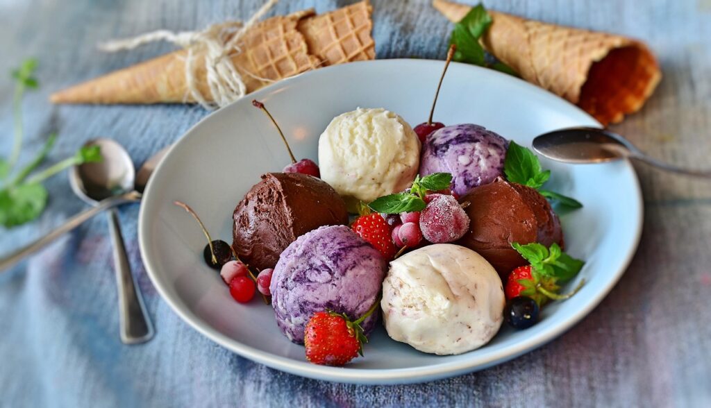 ice cream, gelato, dessert, sweet, fruits, berries, delicious, ice cream, ice cream, ice cream, ice cream, ice cream
