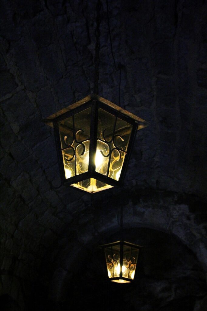 lamp, light, castle, lighting, dim, lantern, masonry