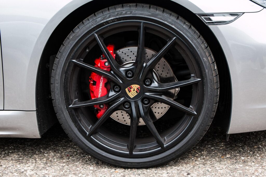 porsche, rim, caliper, red, sports car, automobile, expensive