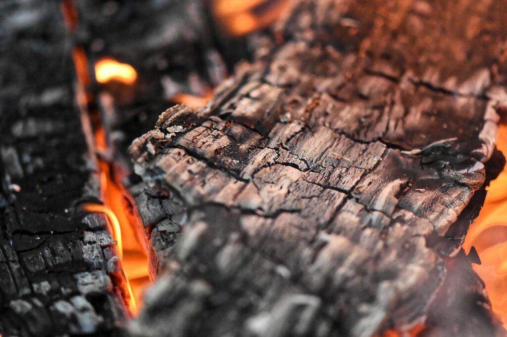 fire, flames, wood, charred, ash, burn, warmth, hot, flame, light, heat, glow, embers, orange, warm, fireplace