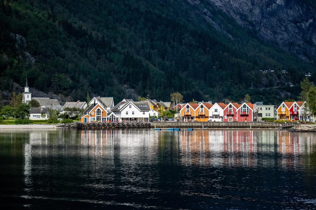 village, scandinavia, house, norway, fjord, water, nature, travel