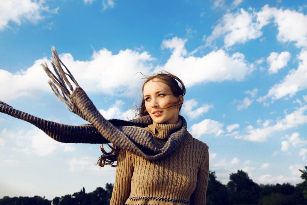 woman, female, wearing, knitwear, knitted, woolen, wool, scarf, jumper, pullover, clothing, warm, fashion, lifestyle, knit, outdoors, wind, windy, blue fashion, blue clothes, knitwear, knitwear, woolen, windy, windy, windy, windy, windy