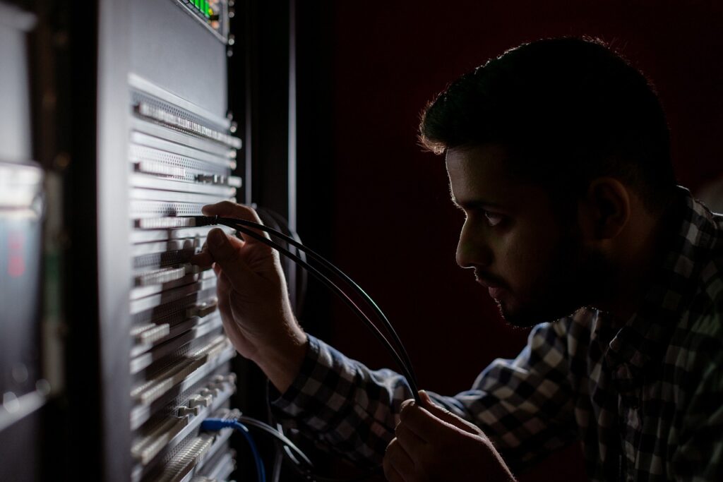engineer, engineering, broadcast, broadcast engineer, workshop, tech, technology, wires, cables, black technology, black tech