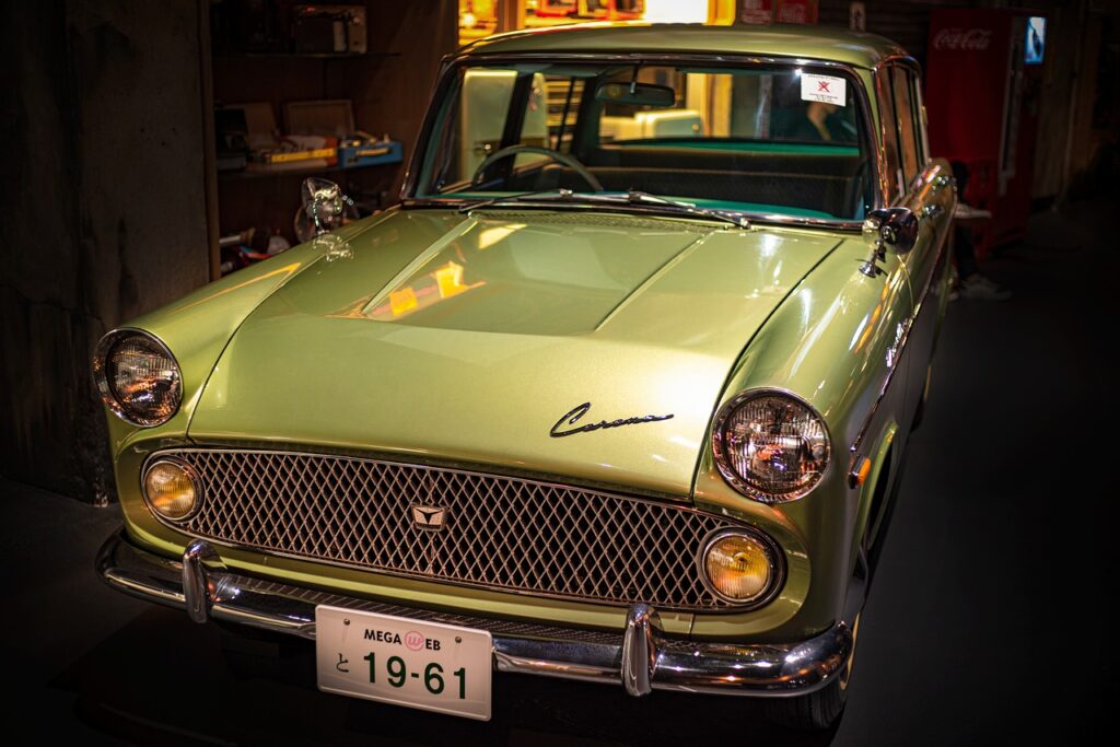 car, auto, toyota, corona, vintage, japanese, green, transport, car wallpapers, museum, obaida, tokyo, japan