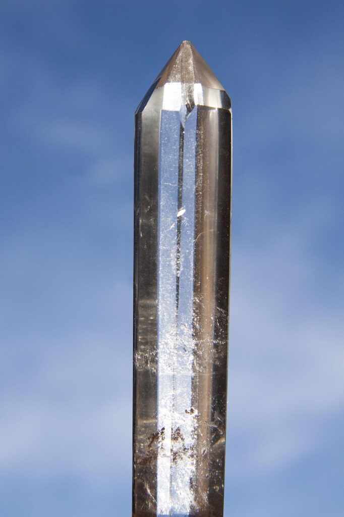 pure quartz, rock crystal, mineral, trigonal, prism surfaces, silicon dioxide, transparent, clear, backlighting