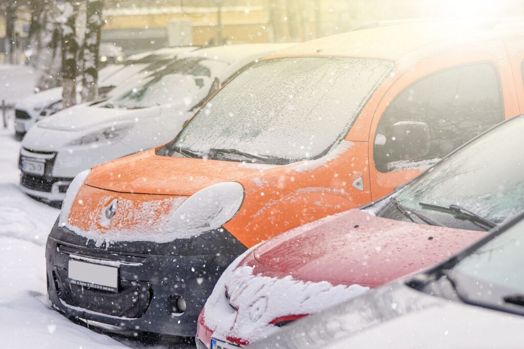 snow, cars, nature, winter, season, parking, road, vehicle, transportation, weather, automobile, drive, auto