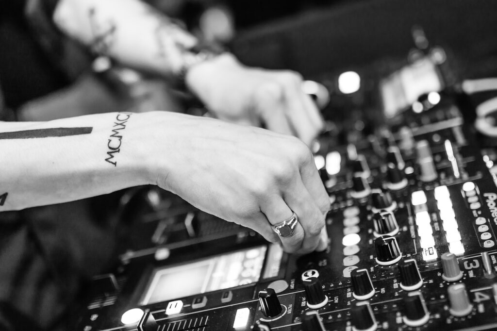 audio, equipment, mixing, dj, music, nightclub, sound studio, disc jockey, black and white, music, music, music, music, music