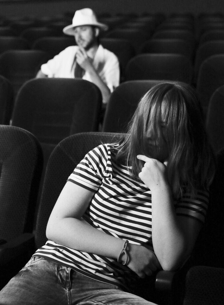 movie theater, cinema, movie goers, movie, black and white