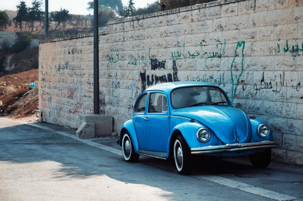 car, classic, beetle, bug car, blue, jerusalem, israel, street, car wallpapers, life, corner street, roadside, pavements, tran thang nhat, 5 plus english